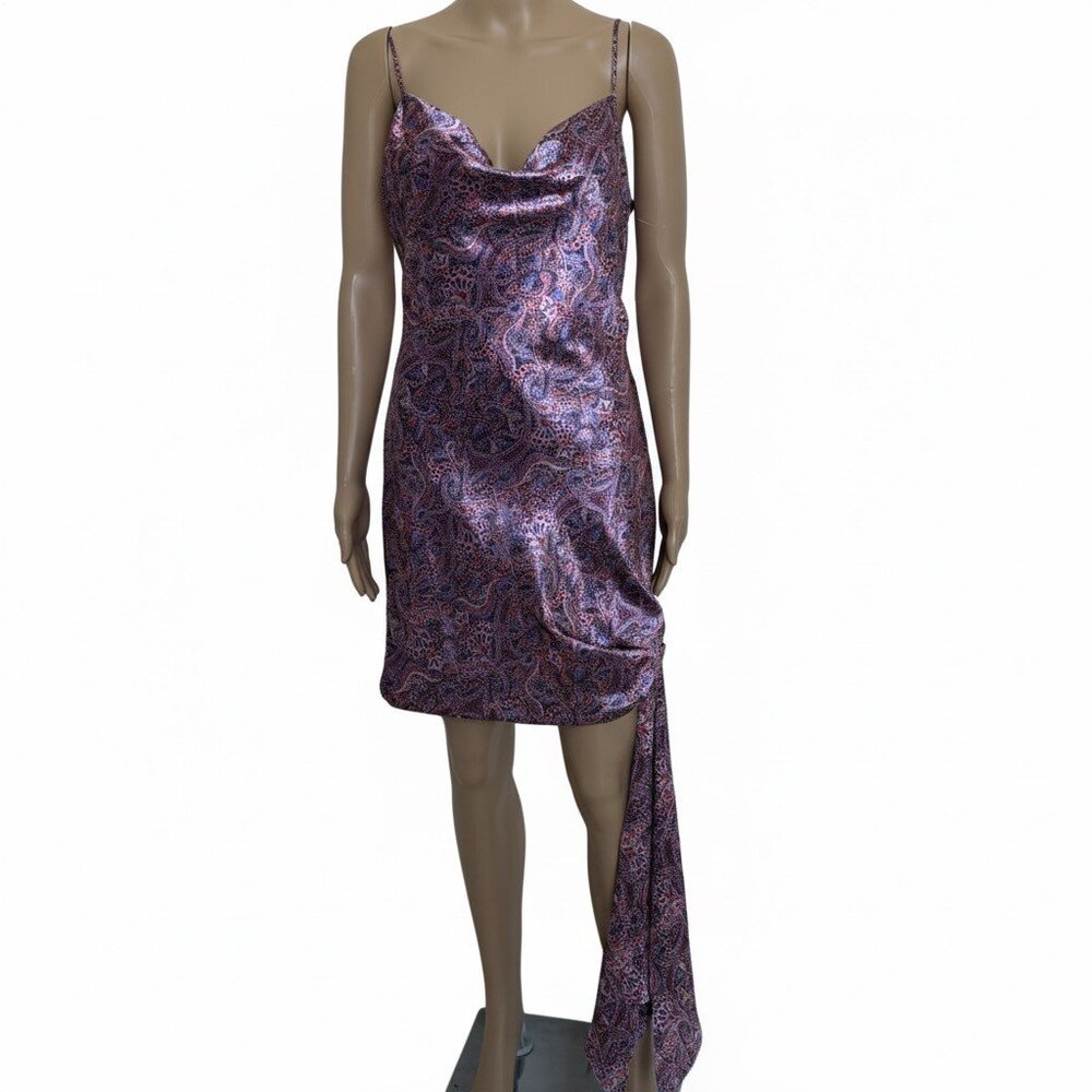 Cinq à Sept Paisley Satin Asymmetrical Slip Dress - Size 10